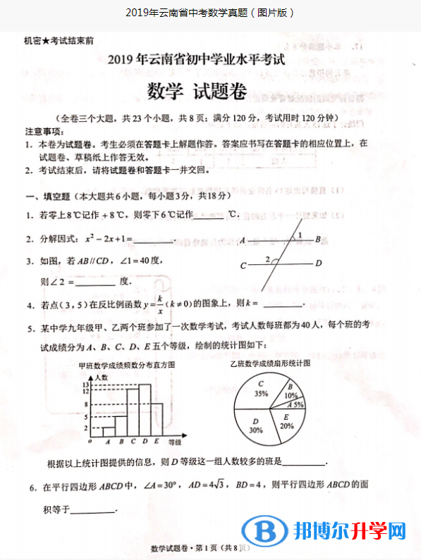 2021年迪庆历年中考卷子